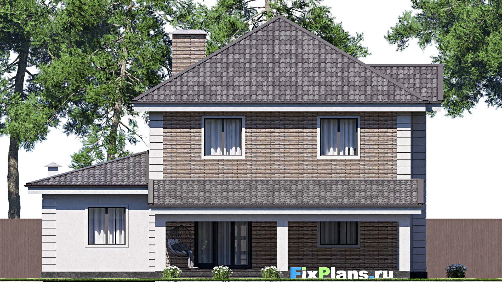 F-19088 - Проект двухэтажного дома 15 на 15, площадью 220 м² с террасой, гаражом на 1 машину и 4 спальнями