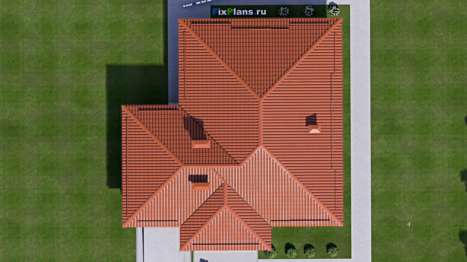 F-13877 - Проект одноэтажного дома 16 на 16, площадью 170 м² с террасой, гаражом на 1 машину и 3 спальнями