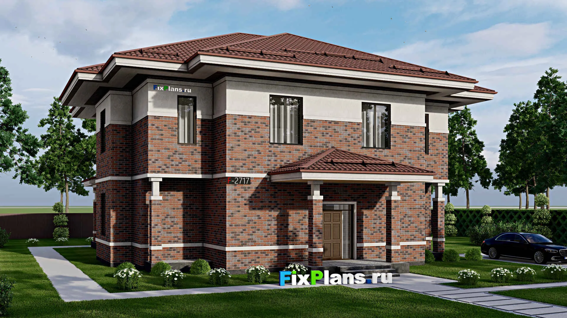 F-2717 - Проект двухэтажного дома 16 на 17, площадью 380 м² с террасой и 7 спальнями