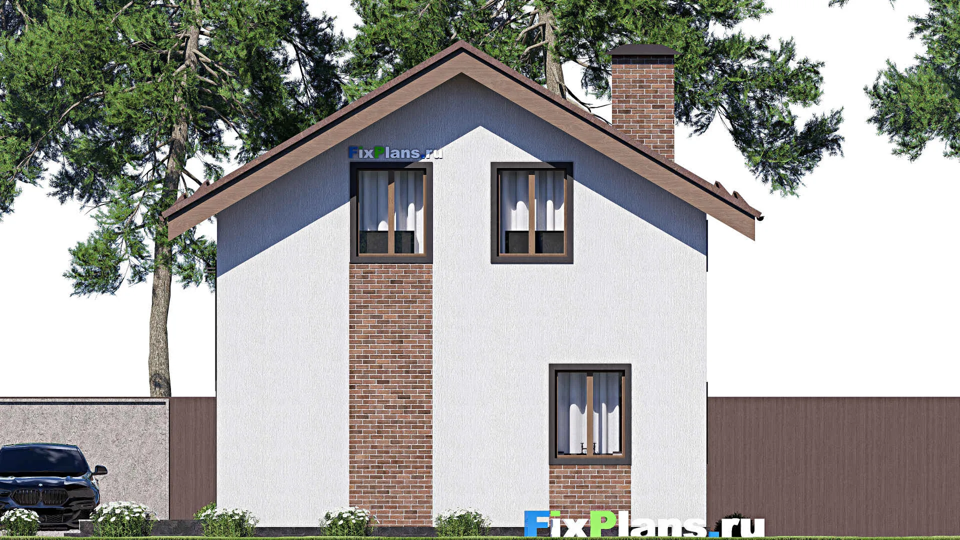 F-17603 - Проект дома с мансардой 11 на 12, площадью 150 м² с террасой и 2 спальнями