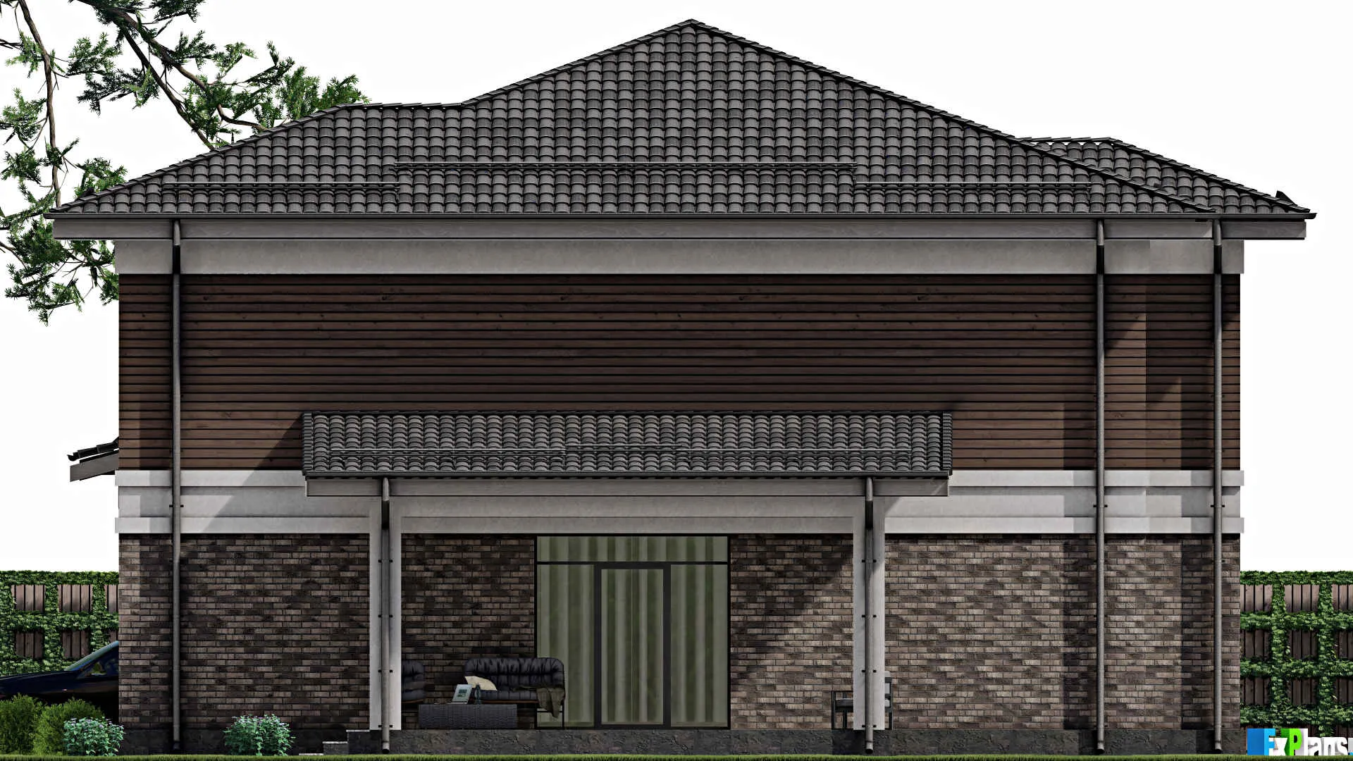 F-1916 - Проект двухэтажного дома 13 на 14, площадью 280 м² с террасой и 5 спальнями