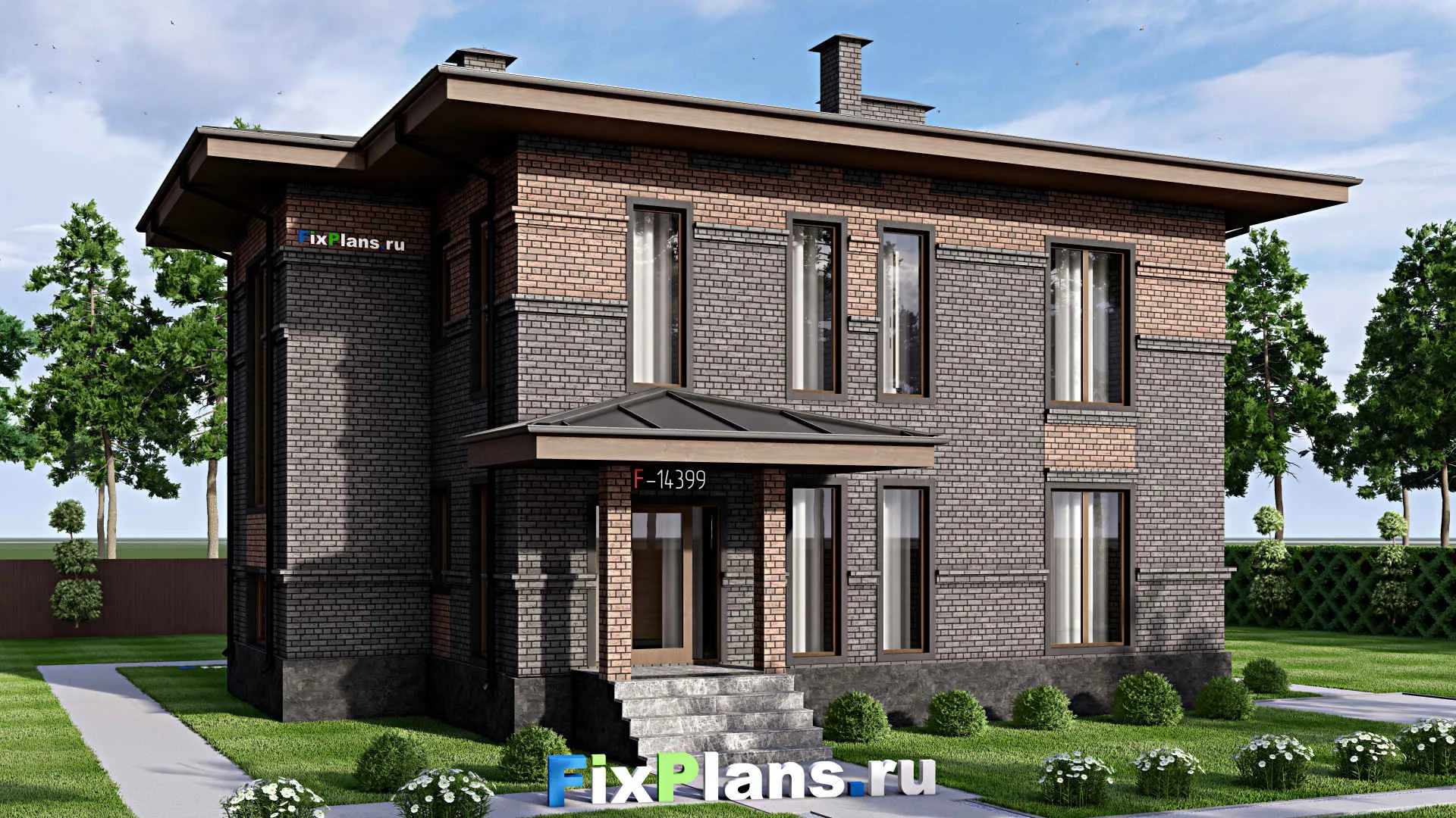 F-14399 - Проект двухэтажного дома 17 на 17, площадью 260 м² с террасой и 4 спальнями
