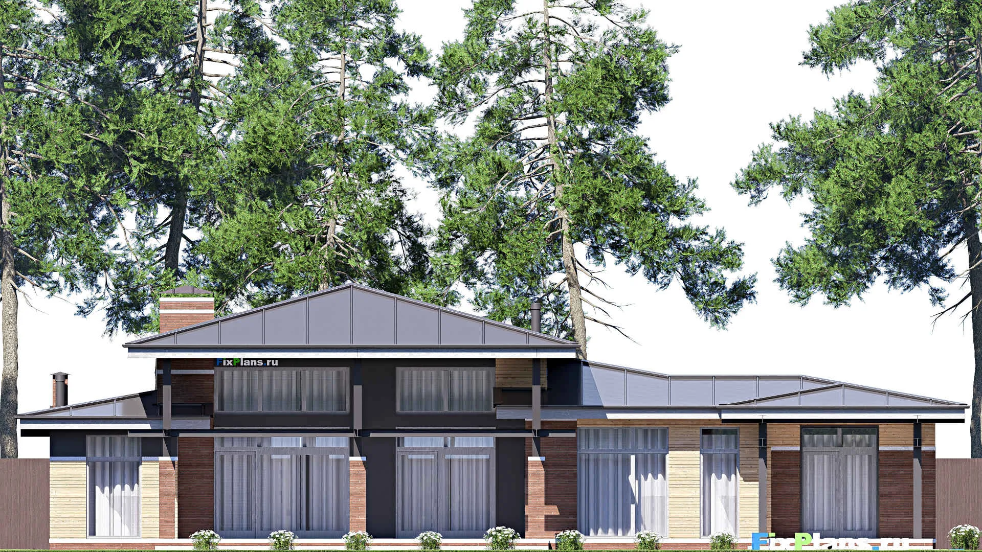 F-18863 - Проект одноэтажного дома 22 на 23, площадью 270 м² с террасой и 3 спальнями