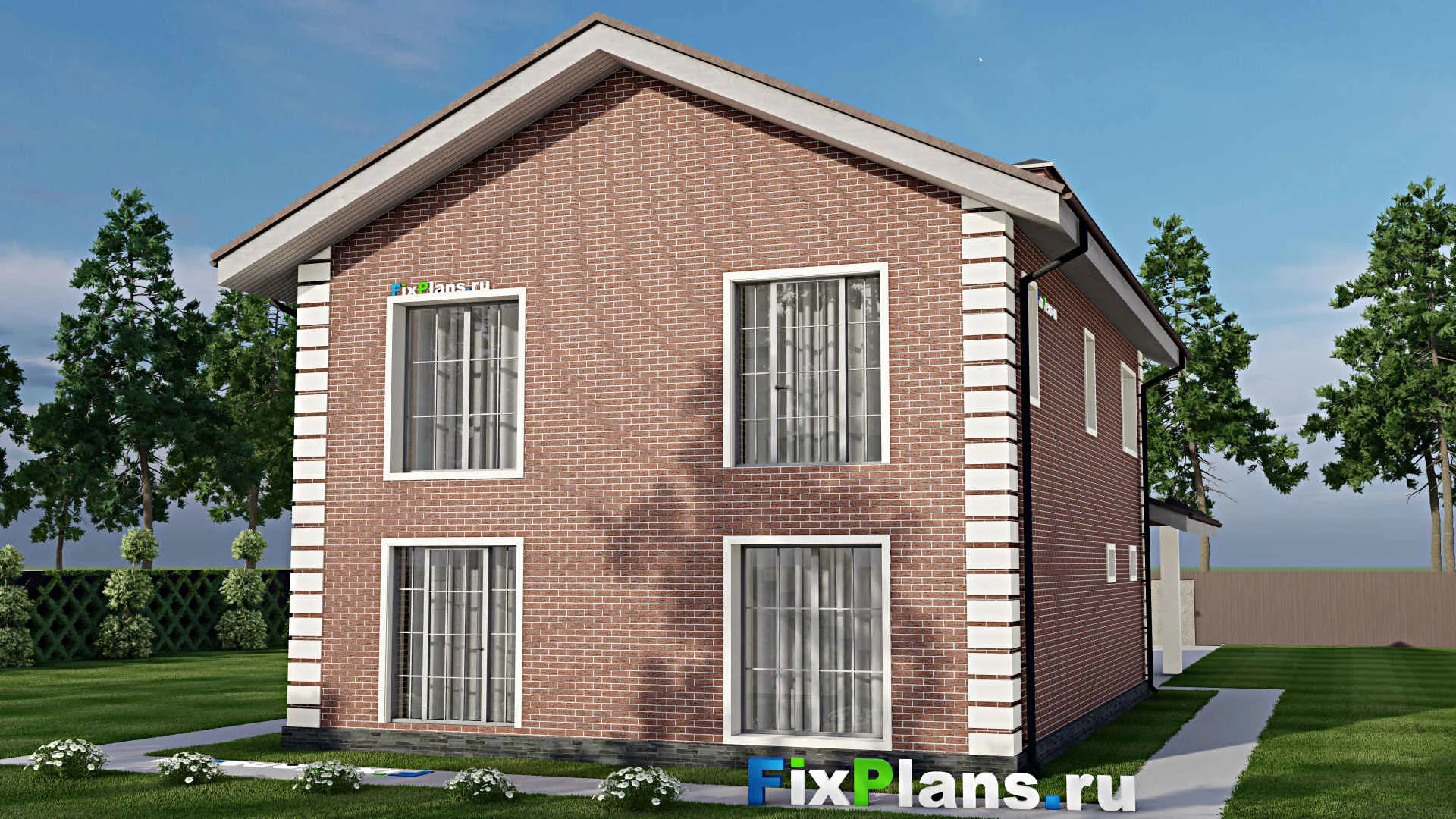 F-6758 - Проект двухэтажного дома 10 на 15, площадью 260 м² с гаражом на 2 машины и 2 спальнями