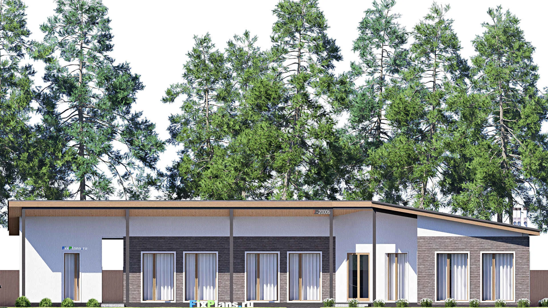 F-20006 - Проект одноэтажного дома 17 на 32, площадью 290 м² с террасой, баней и 3 спальнями