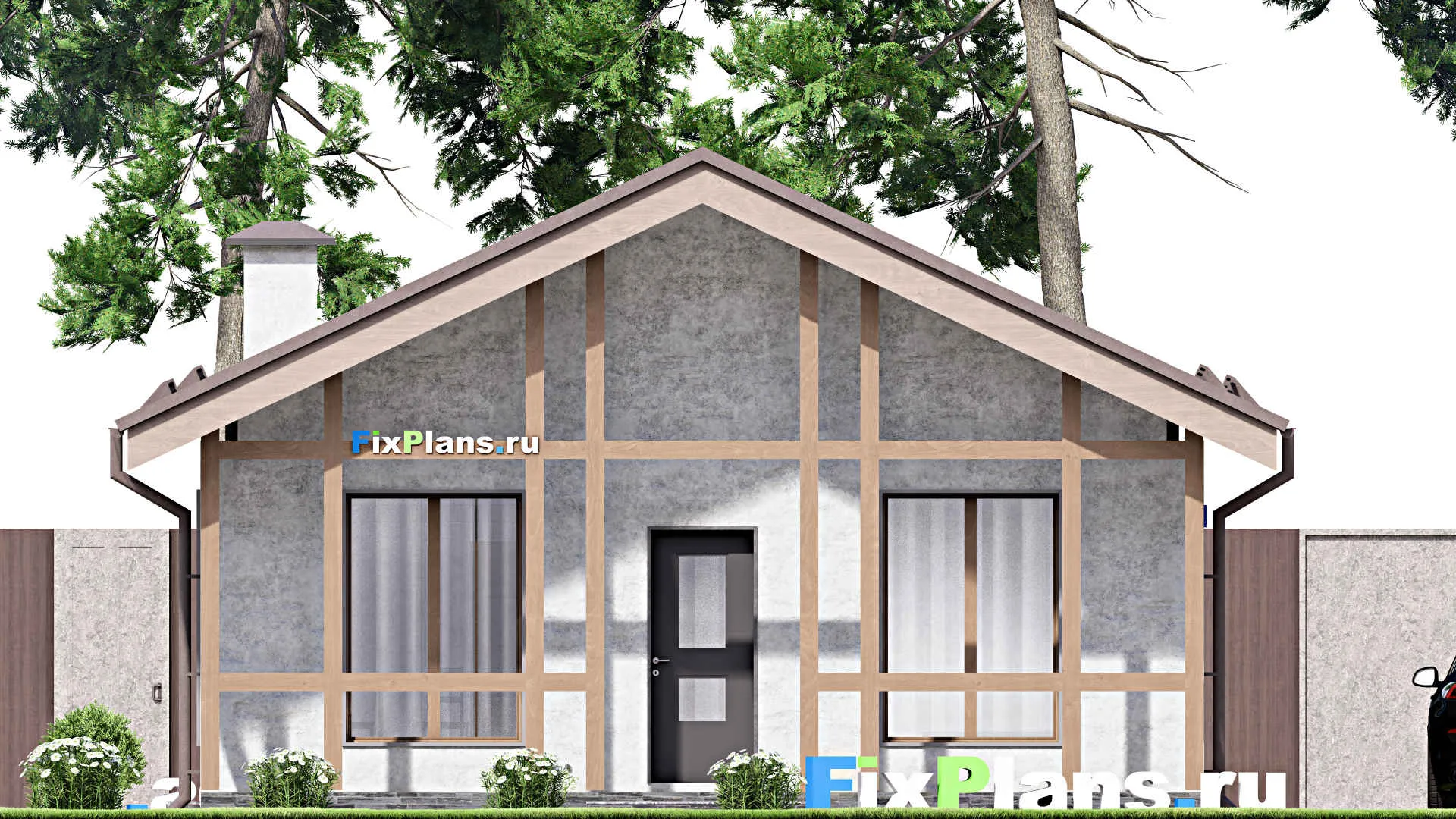 F-12653 - Проект одноэтажного дома 9 на 12, площадью 90 м² с террасой и 2 спальнями