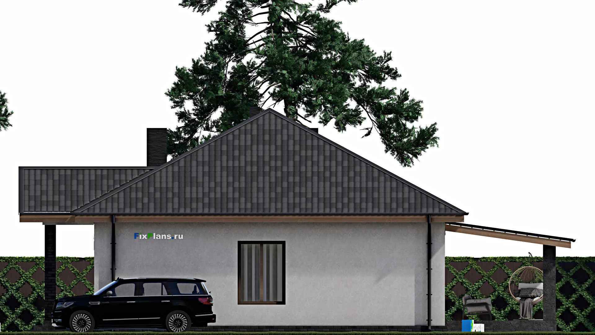 F-1349 - Проект одноэтажного дома 11 на 13, площадью 140 м² с террасой и 3 спальнями