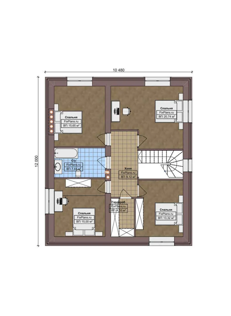 F-5660 - Планы двухэтажного дома 11 на 16, площадью 200 м² с гаражом на 1 машину и 4 спальнями