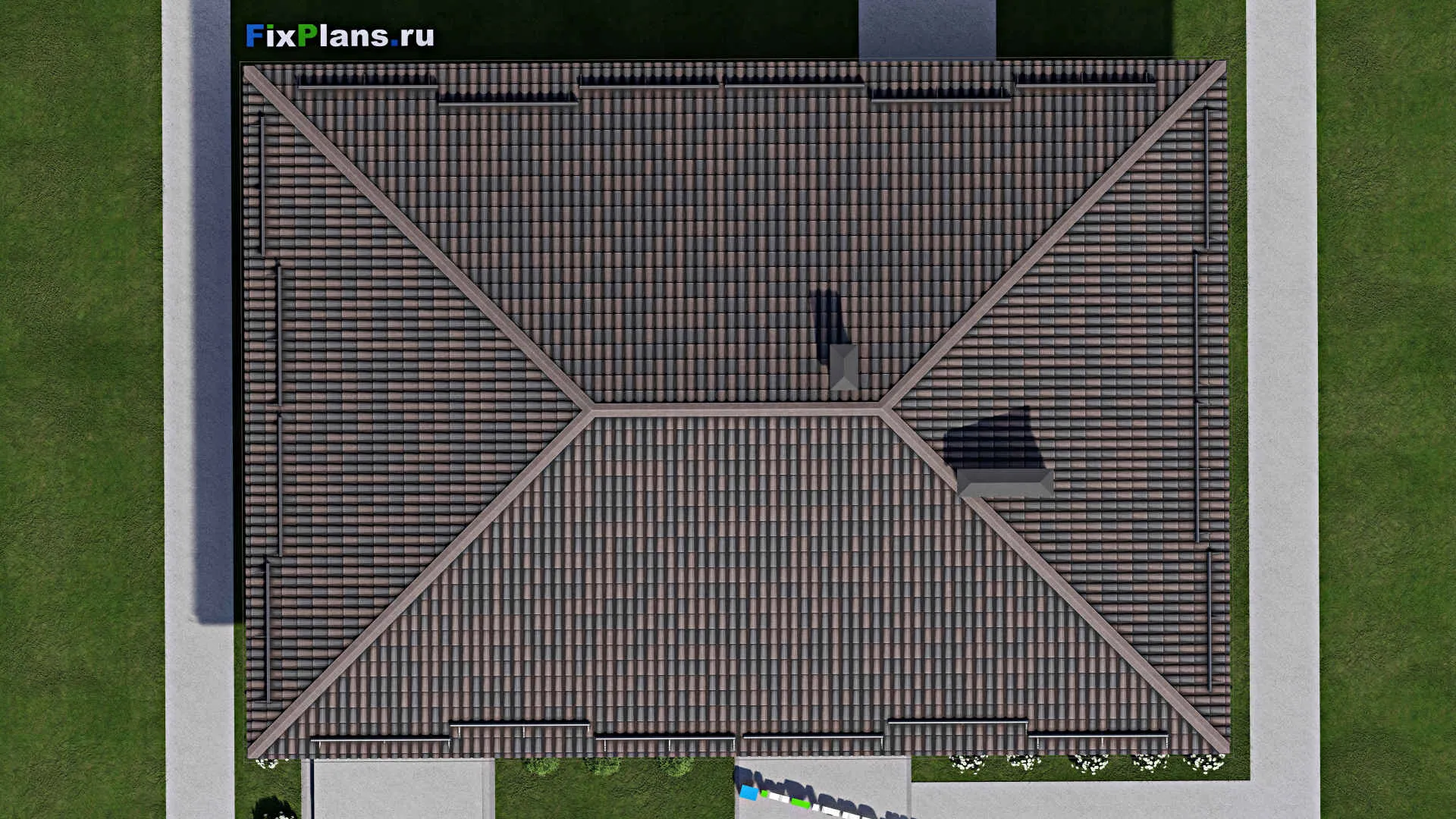 F-6947 - Проект одноэтажного дома 14 на 20, площадью 200 м² с террасой, гаражом на 2 машины и 3 спальнями