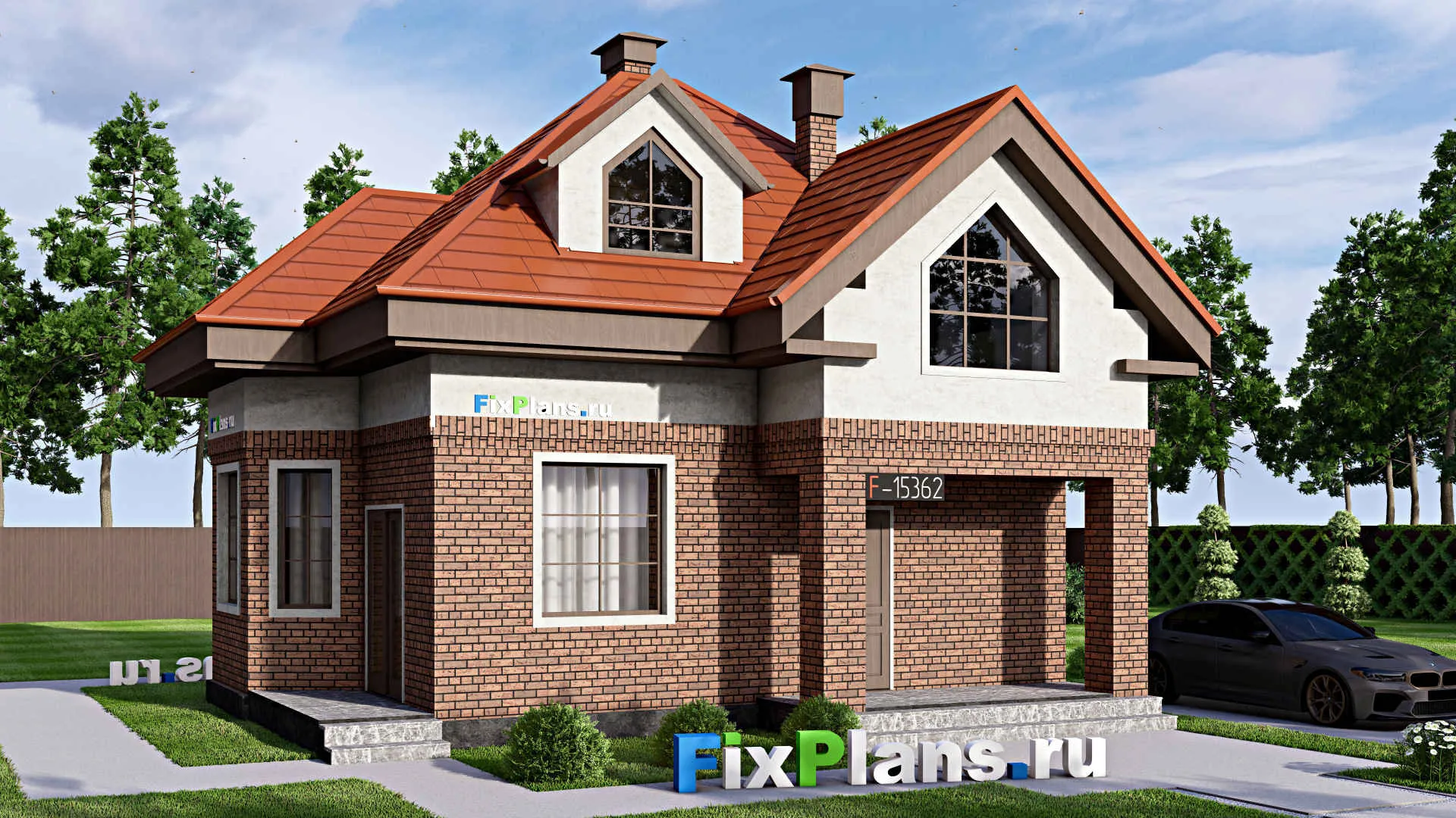 F-15362 - Проект дома с мансардой 9 на 10, площадью 90 м² с 1 спальнями