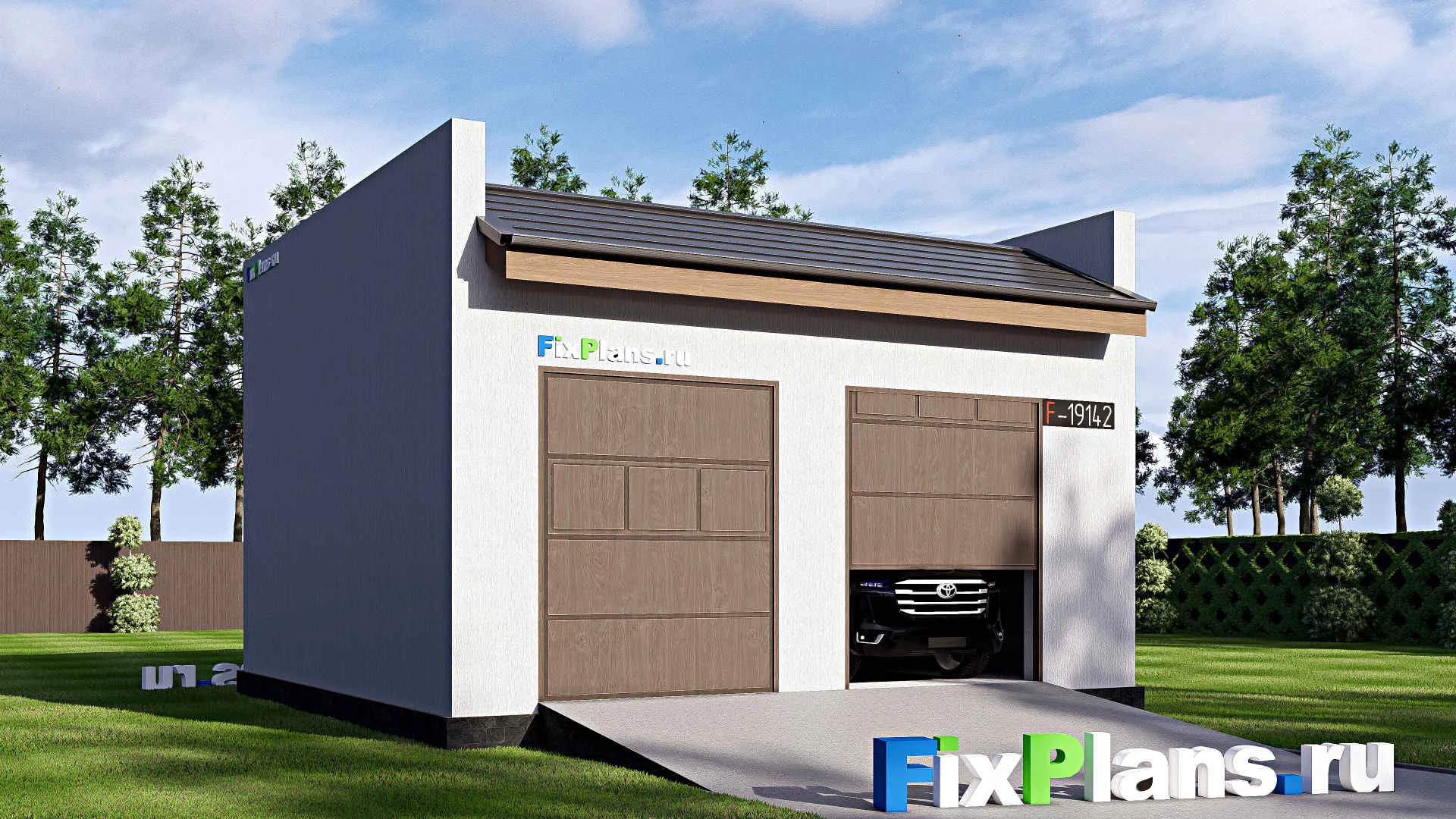 F-19142 - Проект гаража из газобетона 8 на 9, площадью 110 м² на 2 машиноместа