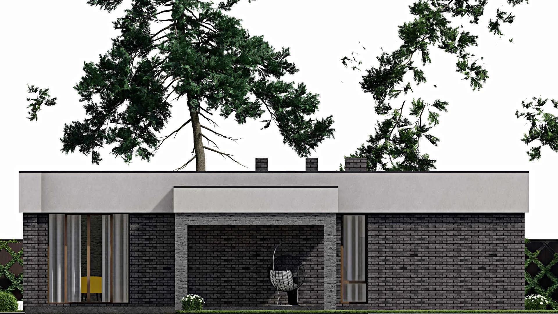 F-3536 - Проект одноэтажного дома 17 на 17, площадью 210 м² с террасой и 3 спальнями