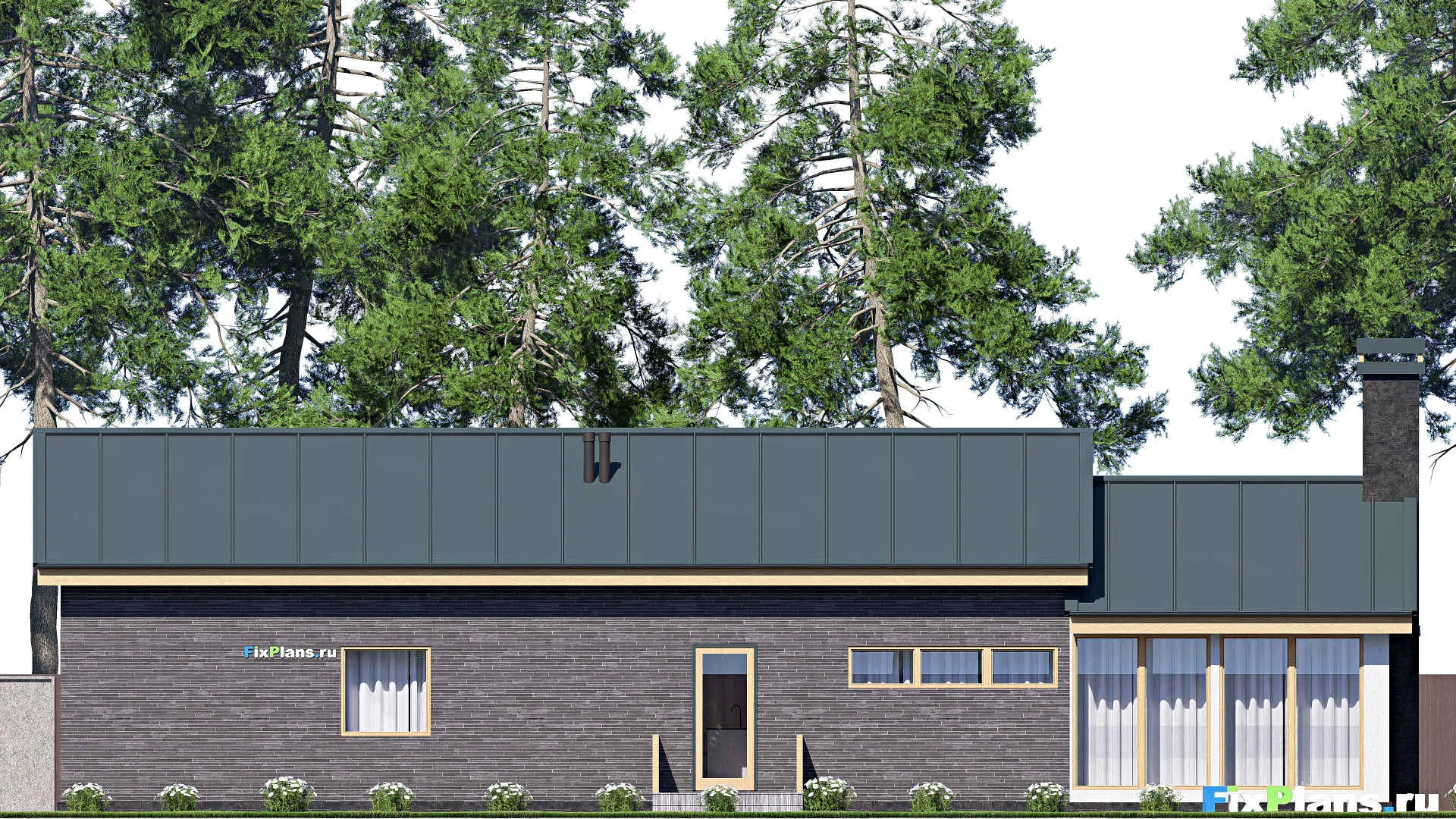 F-20681 - Проект одноэтажного дома 9 на 23, площадью 150 м² с террасой и 1 спальнями