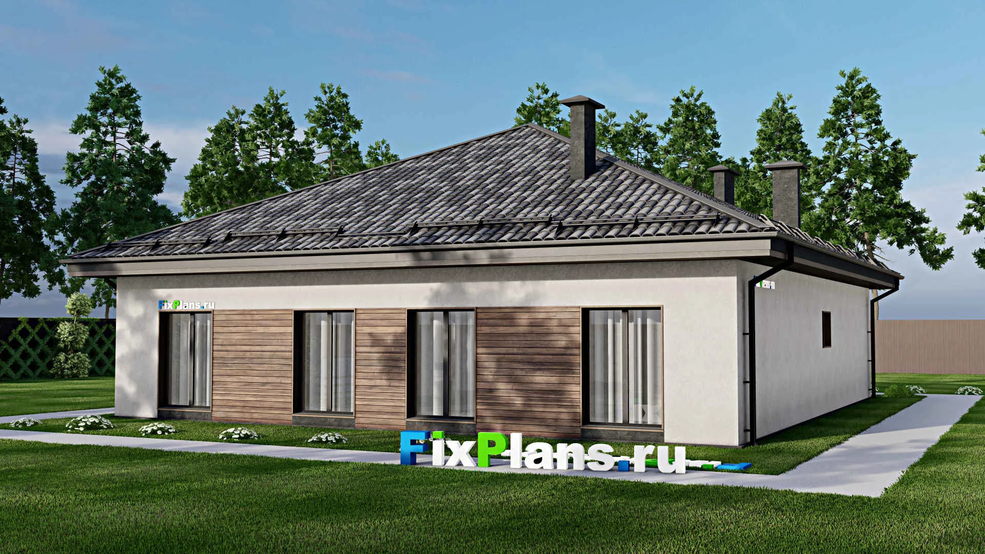 F-7496 - Проект одноэтажного дома 14 на 15, площадью 170 м² с 4 спальнями