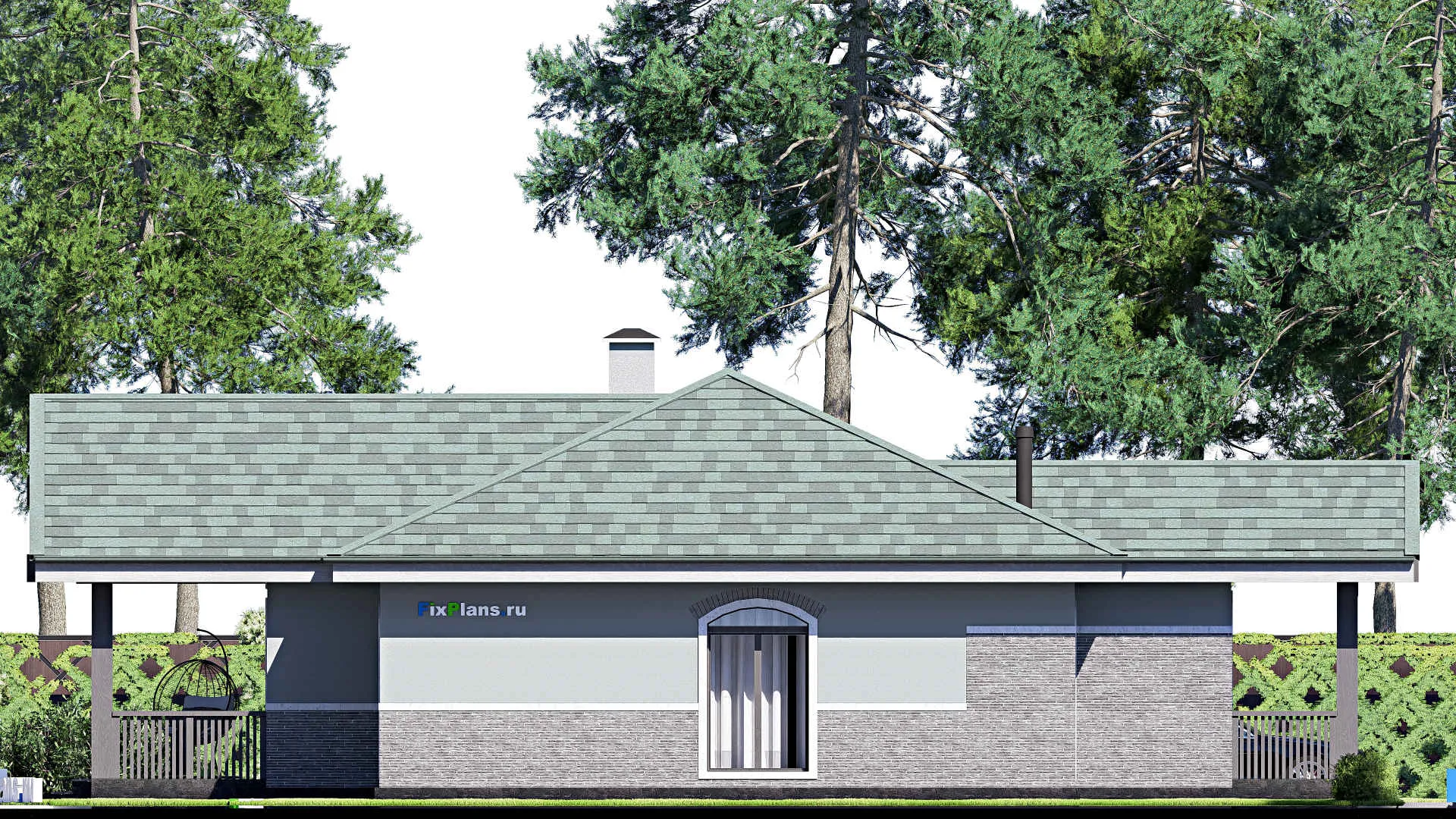 F-20888 - Проект одноэтажного дома 17 на 19, площадью 180 м² с террасой, баней и 3 спальнями