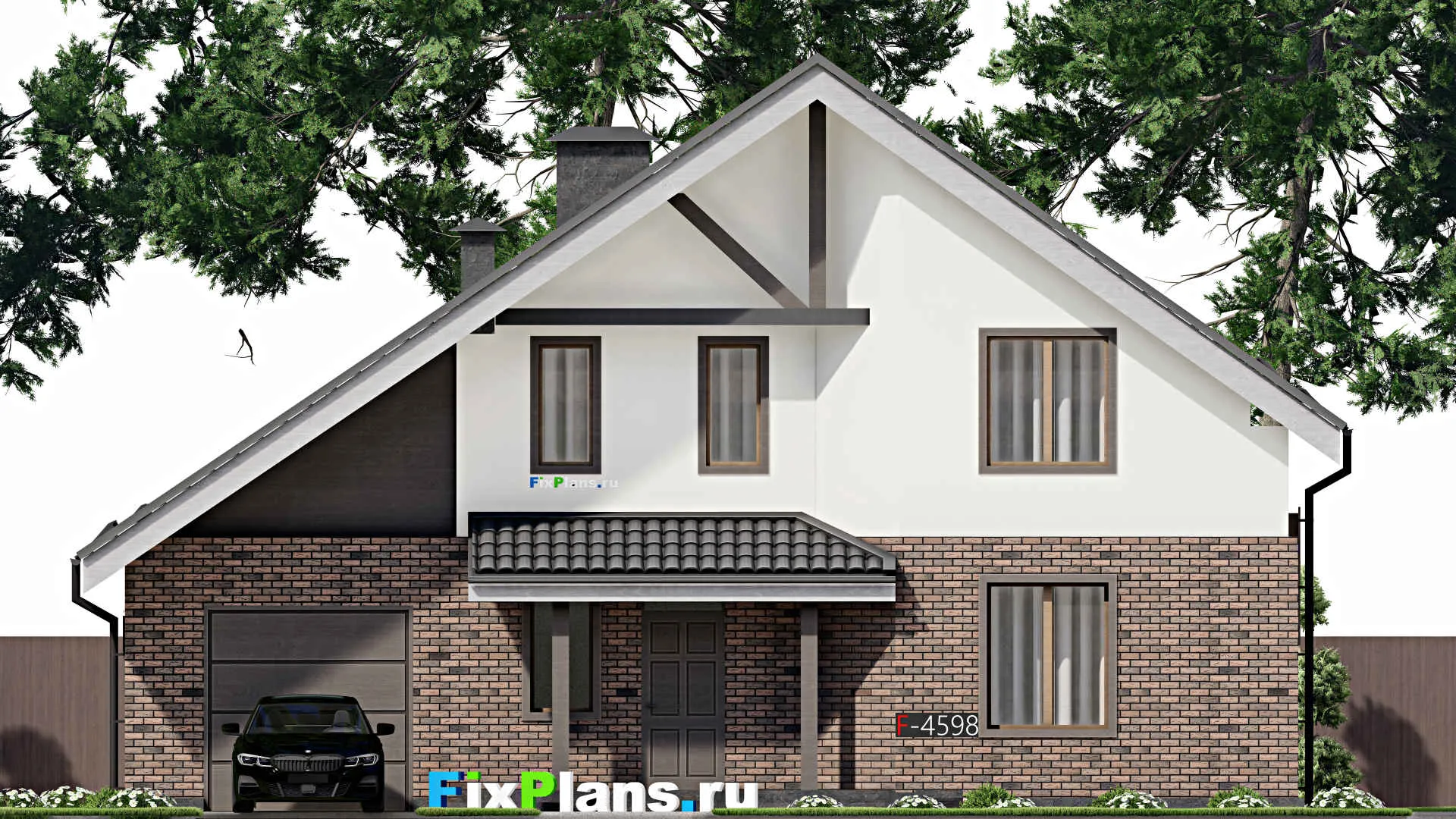 F-4598 - Проект дома с мансардой 13 на 14, площадью 210 м² с гаражом на 1 машину и 3 спальнями