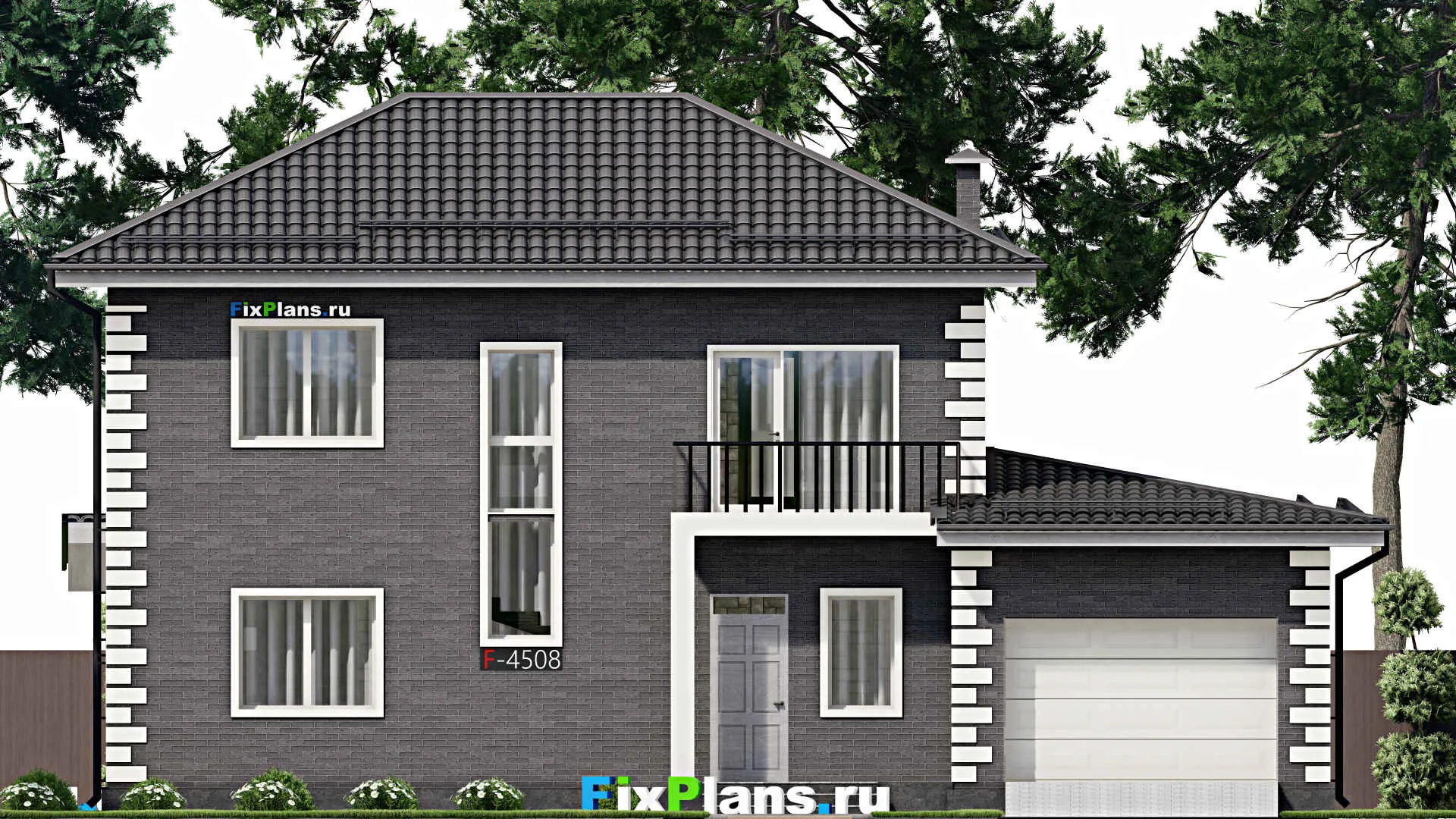 F-4508 - Проект двухэтажного дома 10 на 16, площадью 210 м² с террасой, балконом, гаражом на 2 машины и 3 спальнями