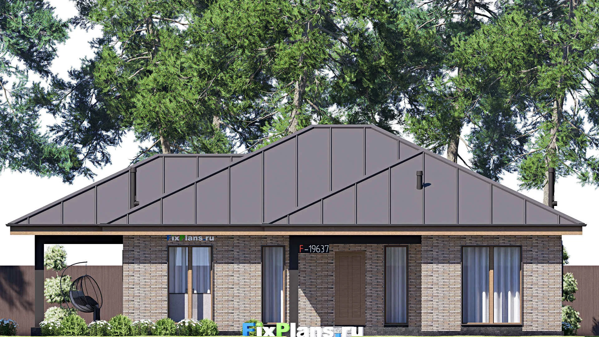 F-19637 - Проект одноэтажного дома 14 на 18, площадью 180 м² с террасой и 3 спальнями